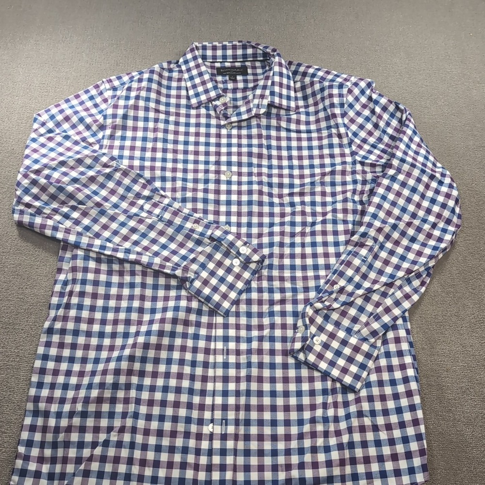 Banana Republic Mens Button Up Shirt Blue Purple  Non Iron Standard Large